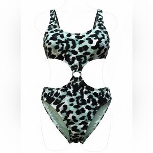 Salt + Cove mint green black Leopard Print Cutout One Piece Swimsuit size Small